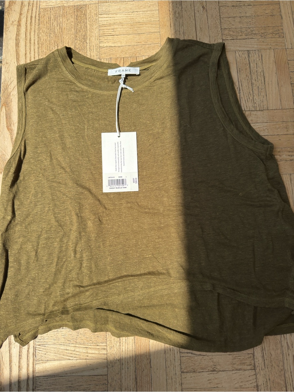 Frame Olive Sleeveless Linen-Blend Cropped Tank Top